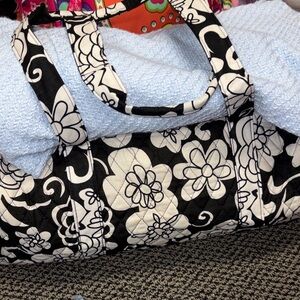 Elegant Black and White Floral Travel Bag